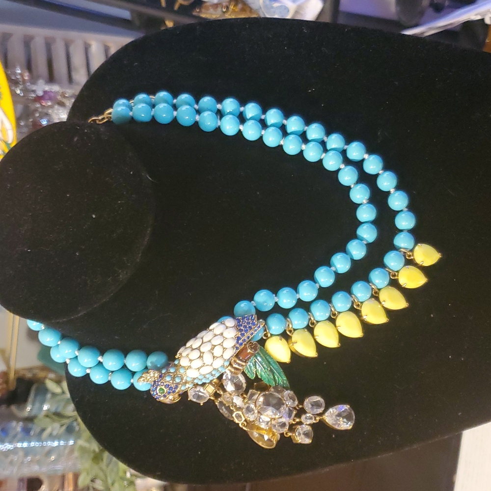 J.Crew Cockatoo Parrot  beaded statement necklace